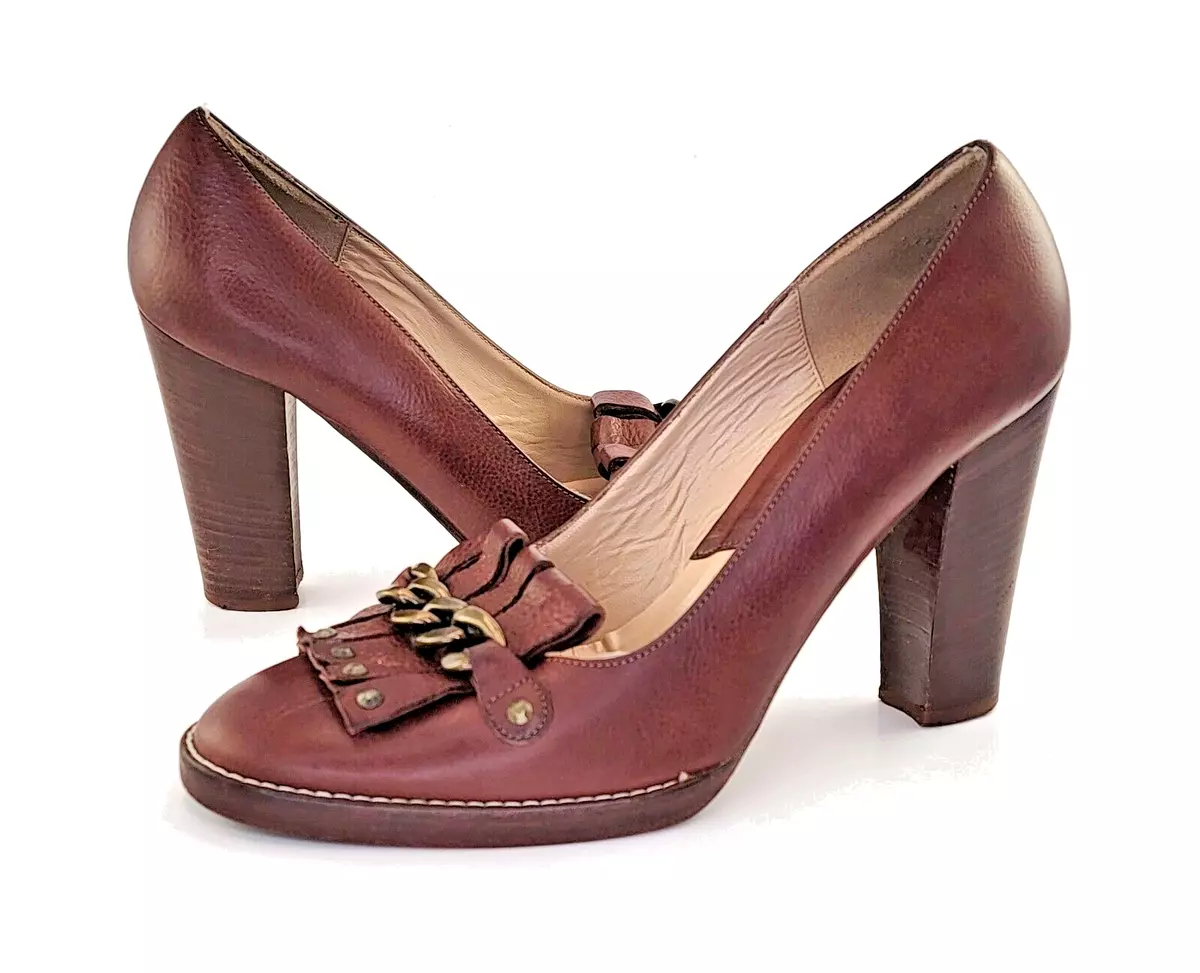 Michael Kors Pumps Kiltie Stud Brown Leather Designer Shoes Sz 10 Made In Italy
