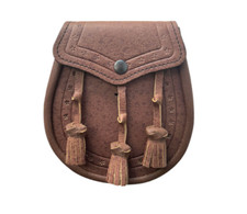 Khaki Brown Pig Skin Embossed Day Sporran with Matching Sporran Chain