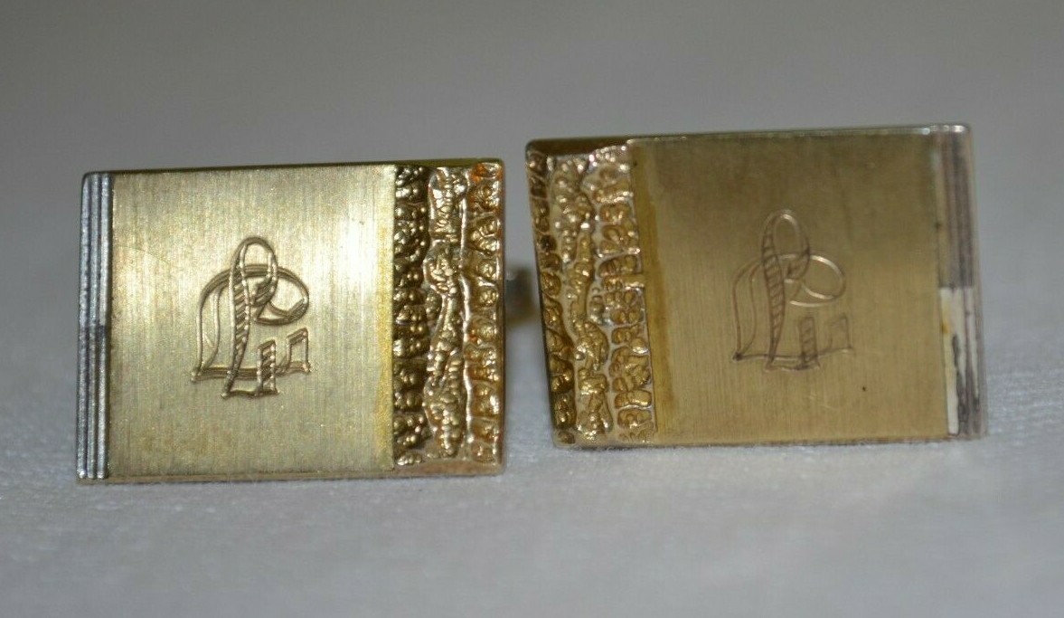 Solid Silver Gold Punch Cufflinks 835 Monogram - image 1
