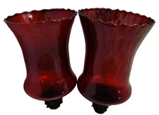 Set of 2 Vtg Ruby Red Honeycomb Votive Cup Candle Holder HOMCO Home Interiors