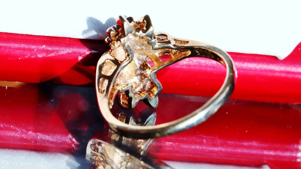 10k multi tone gold ring diamond cut flower size 5 vintage handmade 3.6gr N448B - Image 4 of 4