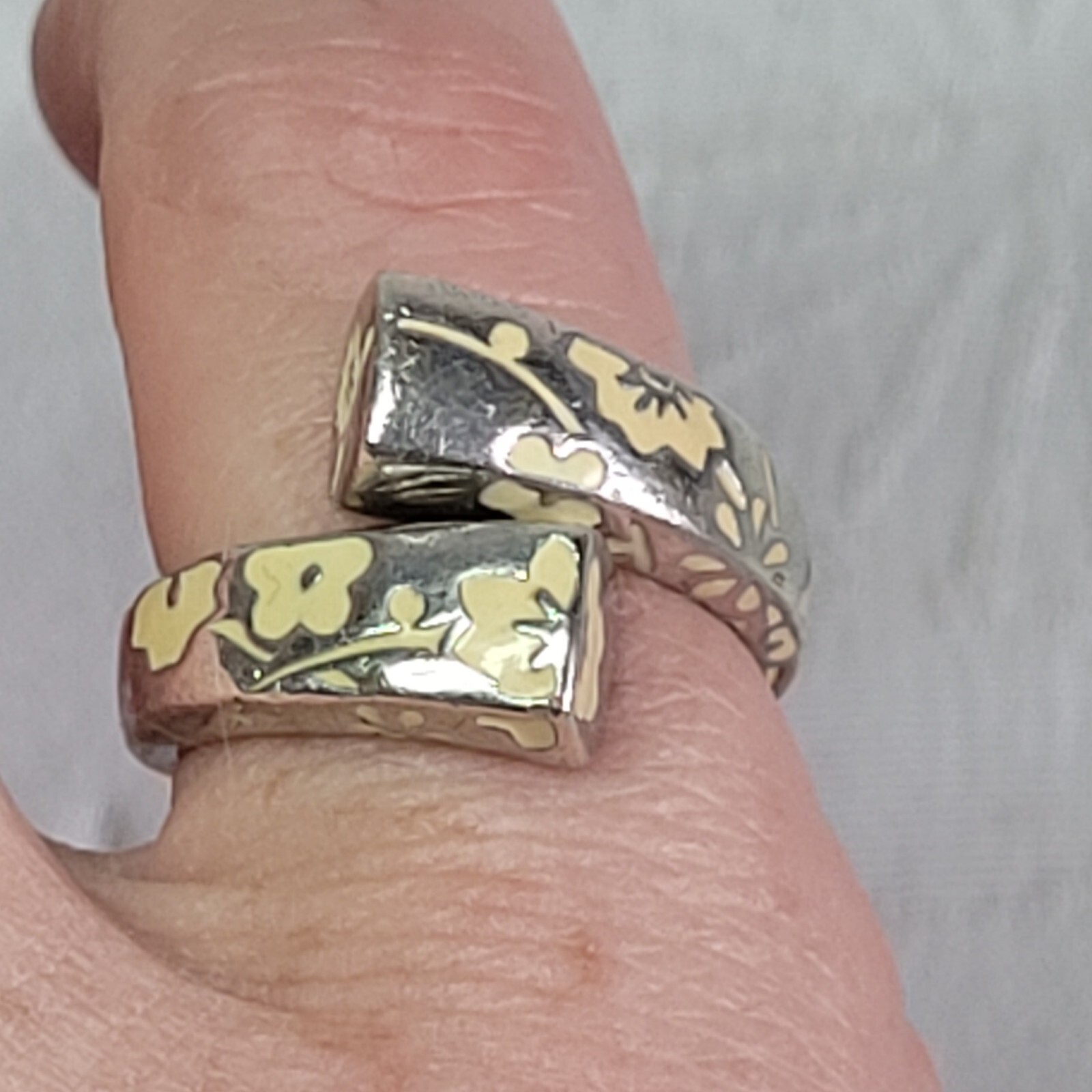 09K11 Nice 925 Solid Silver Enamel Ring Size 54 K… - image 2