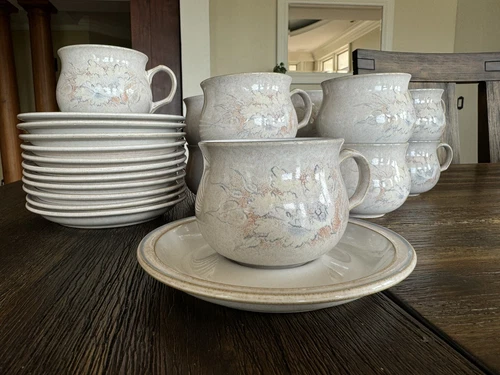 Set Of 12 TASMIN by Denby Tea Cup & Saucer Sets NEW NEVER USED Made in England