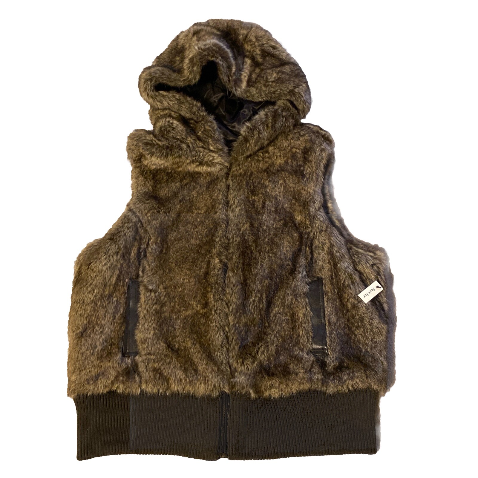 Vintage Ocean Pacific XL Faux Fur Hooded Vest Jacket 90s Style