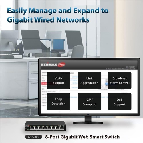 8-Port Gigabit Web Smart Switch 802.1Q VLAN IGMP Snooping v1~v3 GS-5008E Edimax - Picture 6 of 6