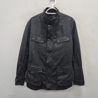 Barbour Retail Duke Wax wasserdichte schwarze Biker-Steppjacke Mantel Größe Medium