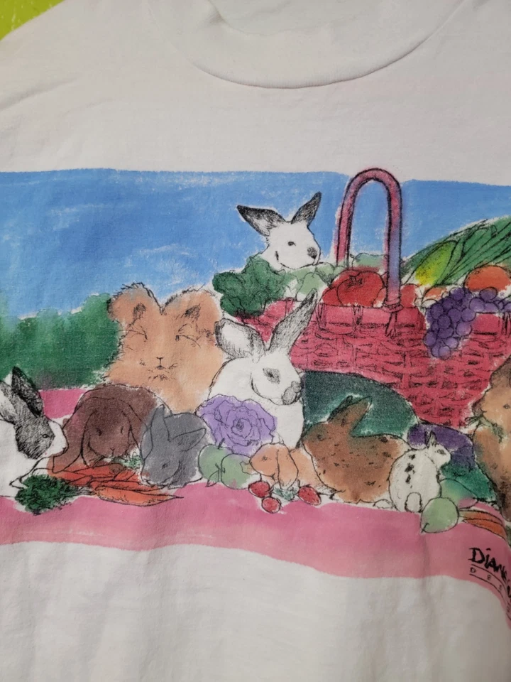 Pintura acuarela vintage Diane Wat superior 2 caras vegetariana almuerzo conejito animales Foto 4 de 4