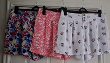 M &S Collection 3 X Pairs Ladies Shorts Size 14 Fruit Flowers Patterned BNWT