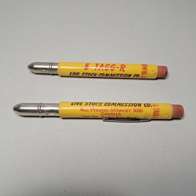 2 Vtg Bullet Pencils STOCK GROWERS TAGG-R Live Stock Commission Omaha Nebraska 