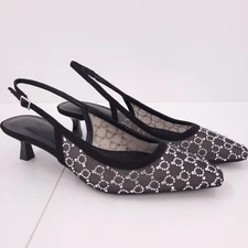 I.N.C. INC Gemini Black Mid Kitten Heel Slingback Pumps Rhinestone Mesh New