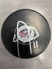 Matt Calvert Columbus Blue Jackets signed logo puck Coa 