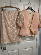 George Couture Blush Pink Floral Lace Beaded Embroidered 3 Piece Suit Dress Sz14