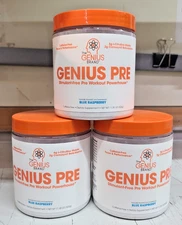 (3) The Genius Brand- Genius Pre - Pre Workout, Blue Rasberry 11.35oz EXP 06/26