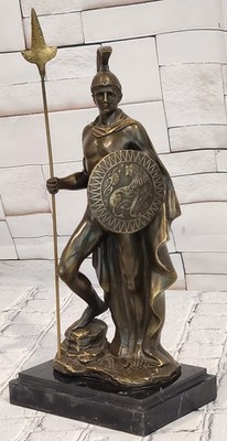 Greek Mythology Warrior Bronze Sculpture Signed Debut Sword Shield Statue Decor