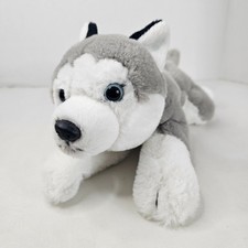FAO Schwarz Husky Dog Plush Gray White Laying Stuffed Animal Toy 2020