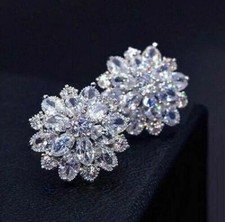 Women's Flower Stud Earrings 3Ct Lab Created VVS1/D Diamond 14K White Gold Over