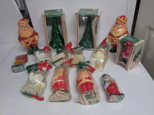 Vintage Gurley Novelty Christmas Candles Snowman Santa Angel Trees Lot of 14 image 11