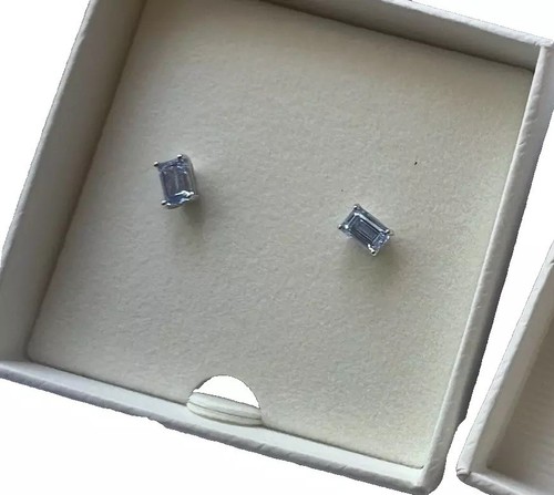 BNIB SWAROVSKI Stilla Blue Rectangle Cut Crystal Stud Earrings - Picture 2 of 4