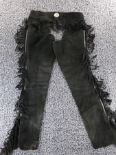 Unbranded Suede Leather Fringed Chaps BLACK Size Adult Large Halloween Cowboy