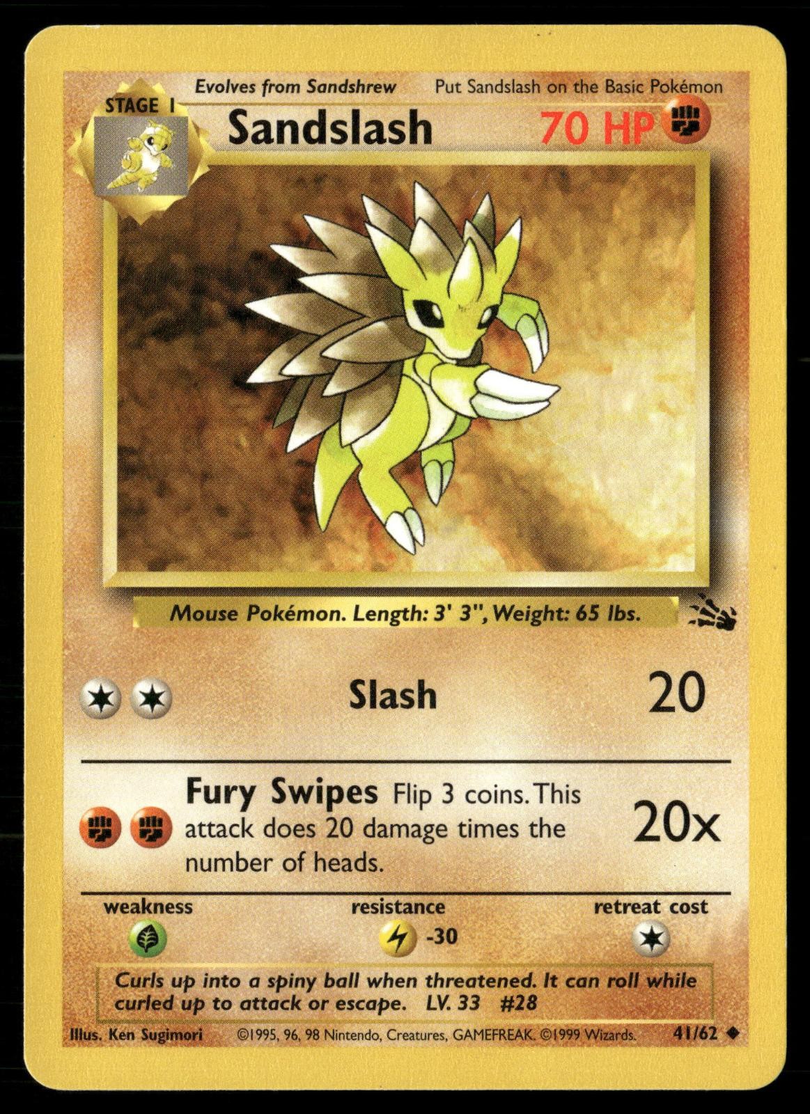 Sandslash 41/62 Uncommon Fossil Pokemon Unlimited MP