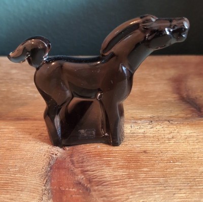 Moser Smoke Glass Horse Figurine, Glossy Finish, Czech Republic