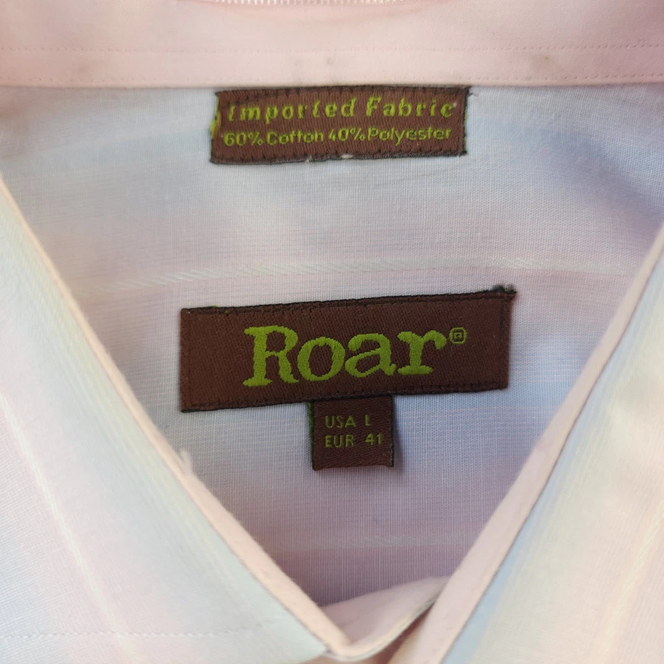 Roar Shirt Large Pink Blue Striped Long Sleeve Button Up Spread Collar - Image 4 of 4