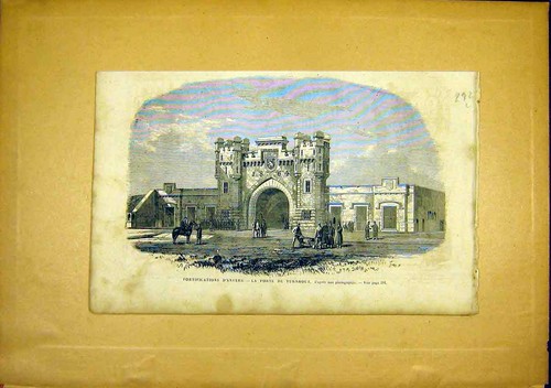 Original Old Antique Print Anvers Fort Turnhout Gate French 1866 19th