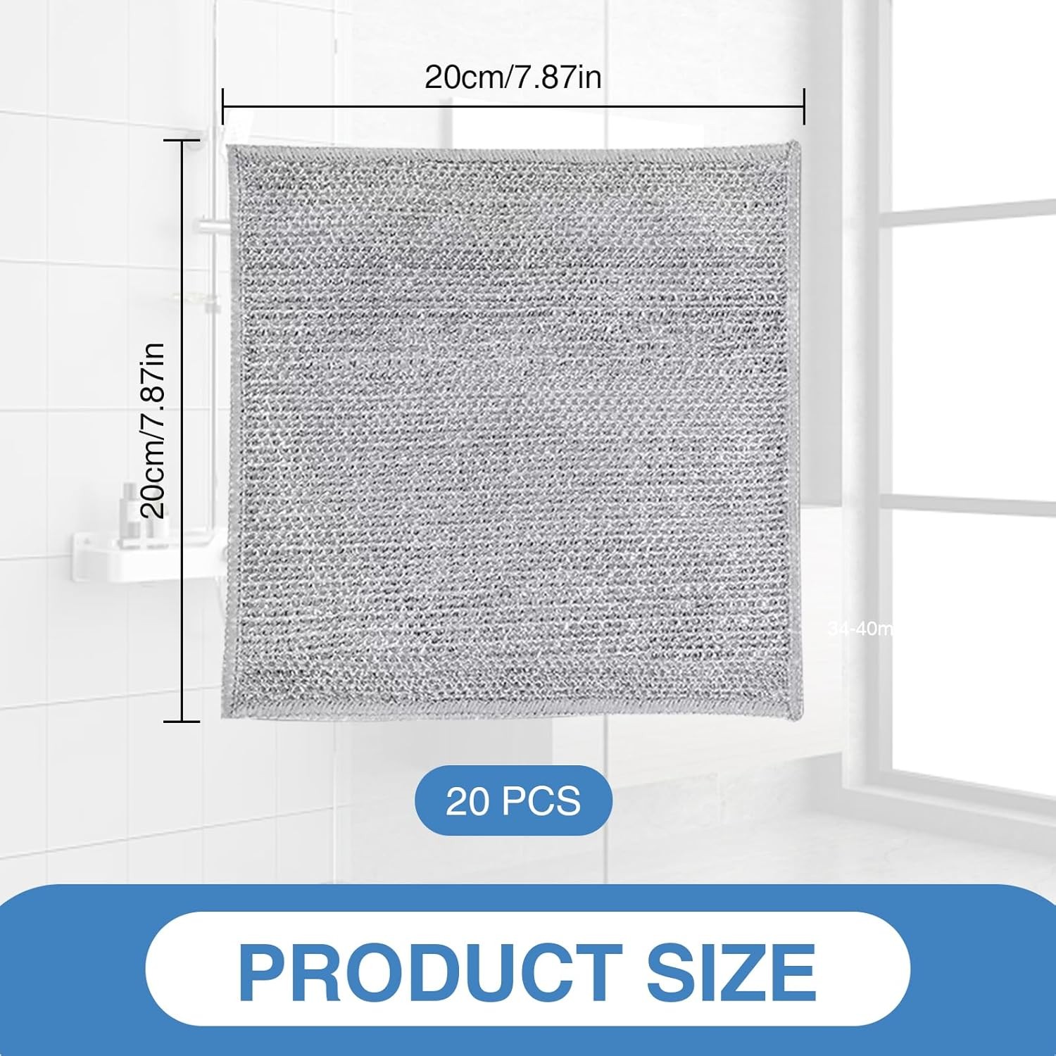 20 Pcs Wire Dishwashing Rags Double Layer Fiber Cleaning Cloth Quick Dry Grey