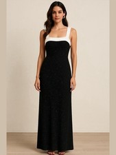 VTG Ronnie Nicole Black White Sparkle Maxi Dress Gown Size 10P Stretch USA Glam