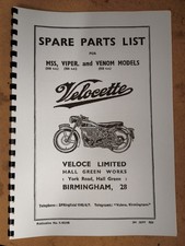 VELOCETTE MSS VIPER VENOM S/A MODELS PARTS MANUAL HARD COPY F482/1A 1956 VELP11