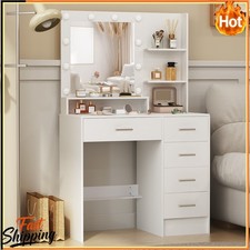 Vanity Dressing Desk with LED Lighted Makeup Mirror and 5 Drawers Dresser Table