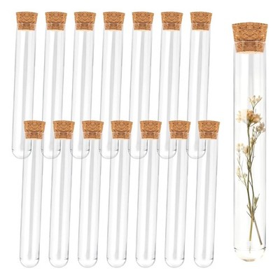 15Pcs Clear Plastic Test Tubes with Cork Stoppers 15x100mm 10ml   Transparent