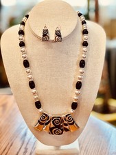 Necklace Earrings NEW Fashion Set Silver Tone And Black Statement Necklace