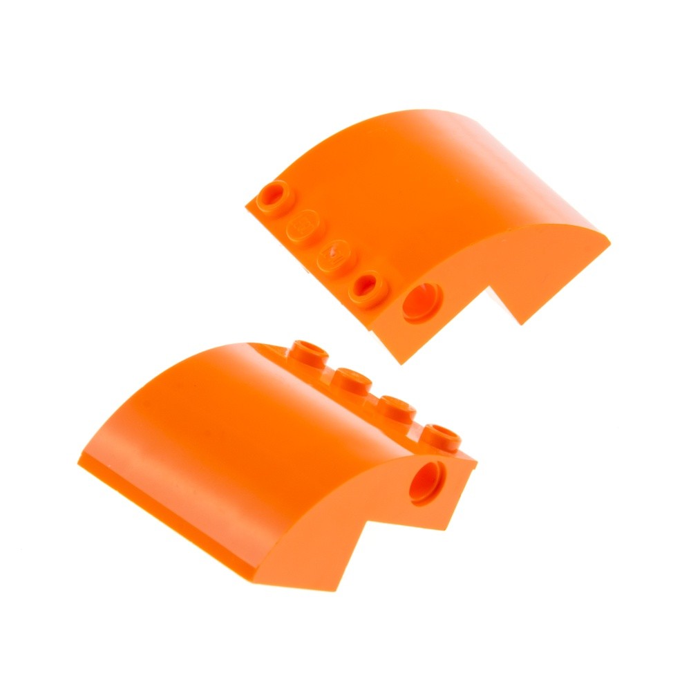 2x Lego Airplane Roof 4x4x2 Orange Curved with Hole on Both Sides Fuselage 61487