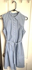 Tommy Hilfiger Shirt Dress Blue White Green Striped Sleeveless Belted Collared 6
