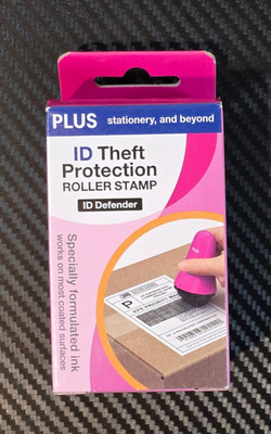 Plus ID Theft Special Ink Roller Stamp Pink, 1-inch Wide and 160ft Long