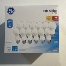12 GE 60-Watt A19 Frosted Soft White LED Light Bulbs - 800 Lumens