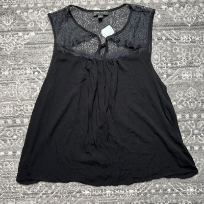 FOREVER 21 + NWT Black Lace Crinkle Top Blouse 3X Tie Neck Whimsygoth Romantic