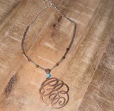 BRIGHTON SCRIBBLE Copper Silver Turquoise Large Statement Pendant Necklace