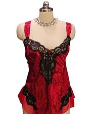VINTAGE STYLE SOLANGE SATIN LACE TEDDY ROMPER SCARLET RED NIGHTGOWN SIZE 26/28