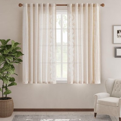 Belrose Linen Floral Curtains Ivory Embroidered Drapes Farmhouse Drapes