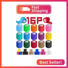 AZEN 16 Pack Self Adhesive Bandage Wrap, 2" X 5 Yards Elastic Cohesive Bandage W