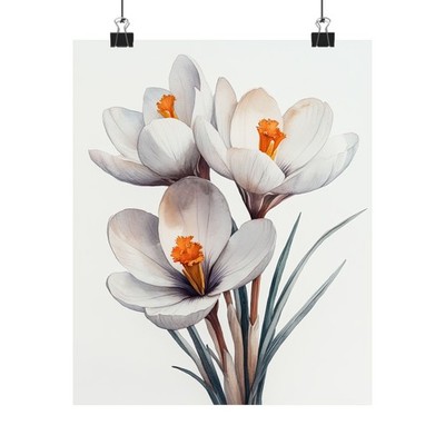 Boho White Crocus Flower Art Print Poster, Minimalist Floral Wall Art 6