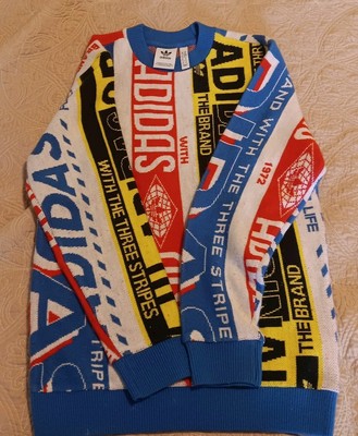 Adidas Scarf Knit Men s Three Stripe Logo Sweater Xs Crewneck Multicolor
