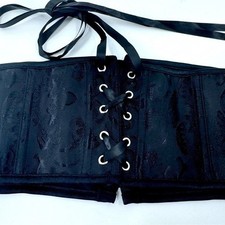 Black Brocade Floral Lace Up Corset Waist Cincher Belt with Busk Closure