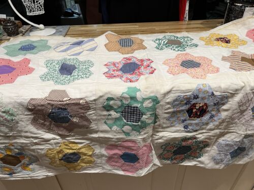 Wyprzedaż! vintage ręcznie robiona nakładka na materac patchwork pikowana maszyna kwiatowa królowa - Zdjęcie 1 z 15