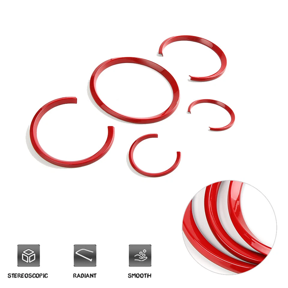 5PCS Chrome Red Dashboard Surrounding Ring Trim Covers For 2011-2018 Porsche 911 - Image 4 of 4