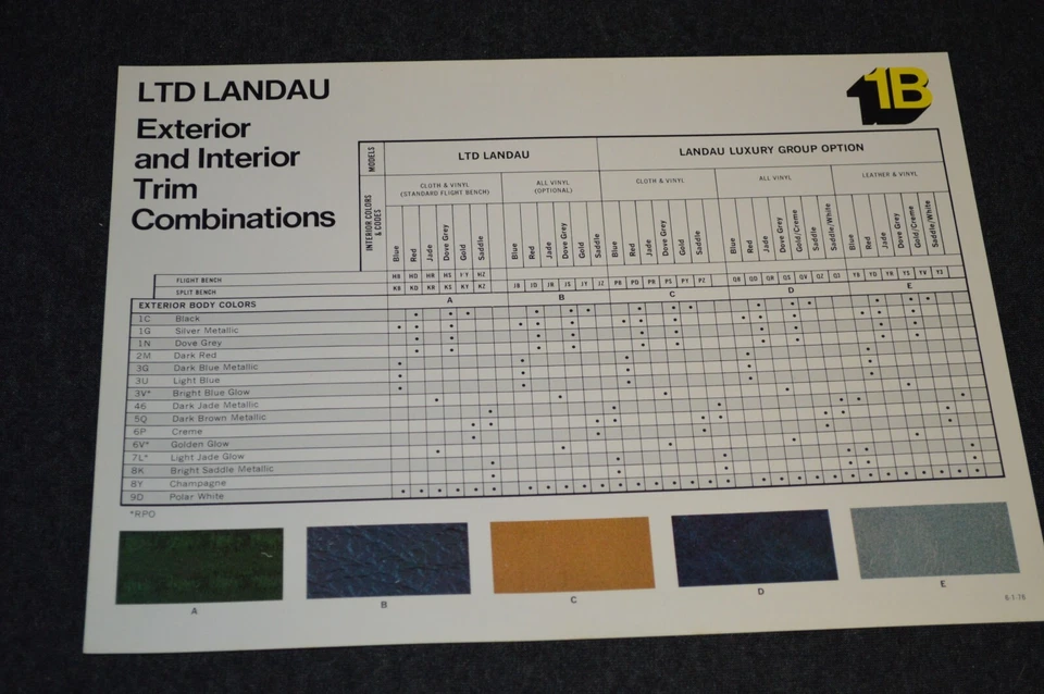 1977 Ford Ltd II combinações de acabamento de código de cor somente revendedor folha de vendas 77 - Imagem 2 de 2