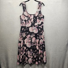 Womens Dress 14 Black Floral Midi Empire Waist 90s Y2K Brunch Fairy 