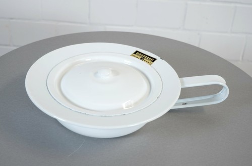 alte Baumann Emaille Bettpfanne Nachttopf mit Deckel Steckbecken Vintage 30er J. - Bild 2 von 8